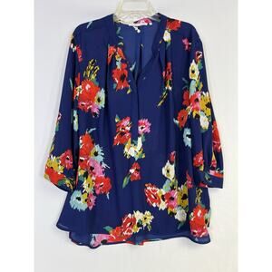 Violet & Claire Tunic Blouse Plus Size 3X Floral 3/4 Sleeve Semi-Sheer Blue Top